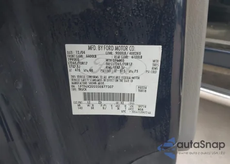 2005 Ford F-250 Lariat/Xl/Xlt from USA, damaged, VIN 1FTNX20555EB77307